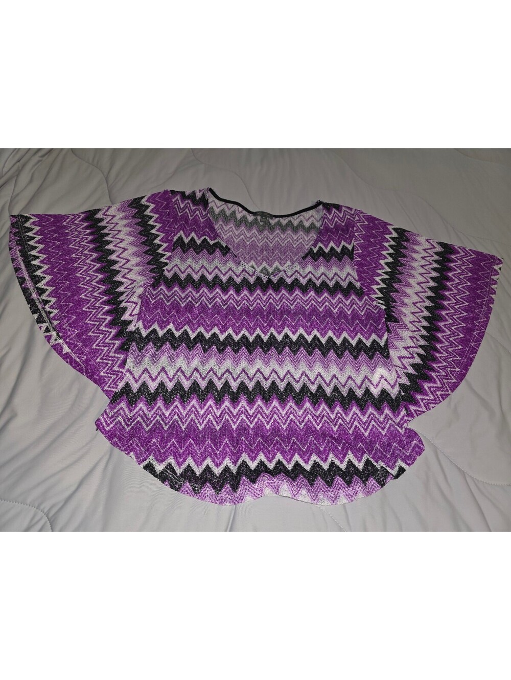 Lily Rose Shirt Top Blouse Cropped Womens M Purple Geometric Kimono Boho